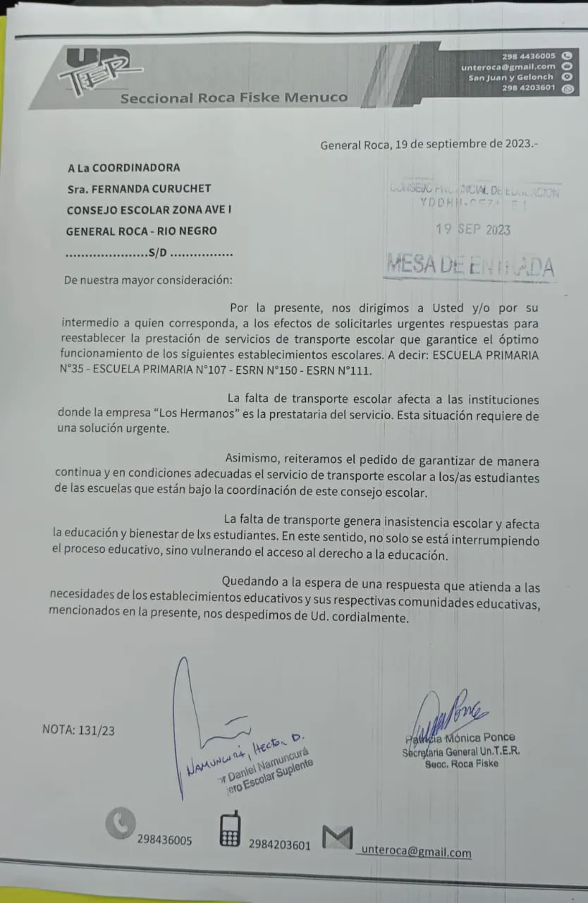 nota unter transporte
