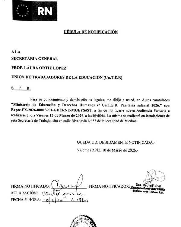 convocatoria a paritaria Unter