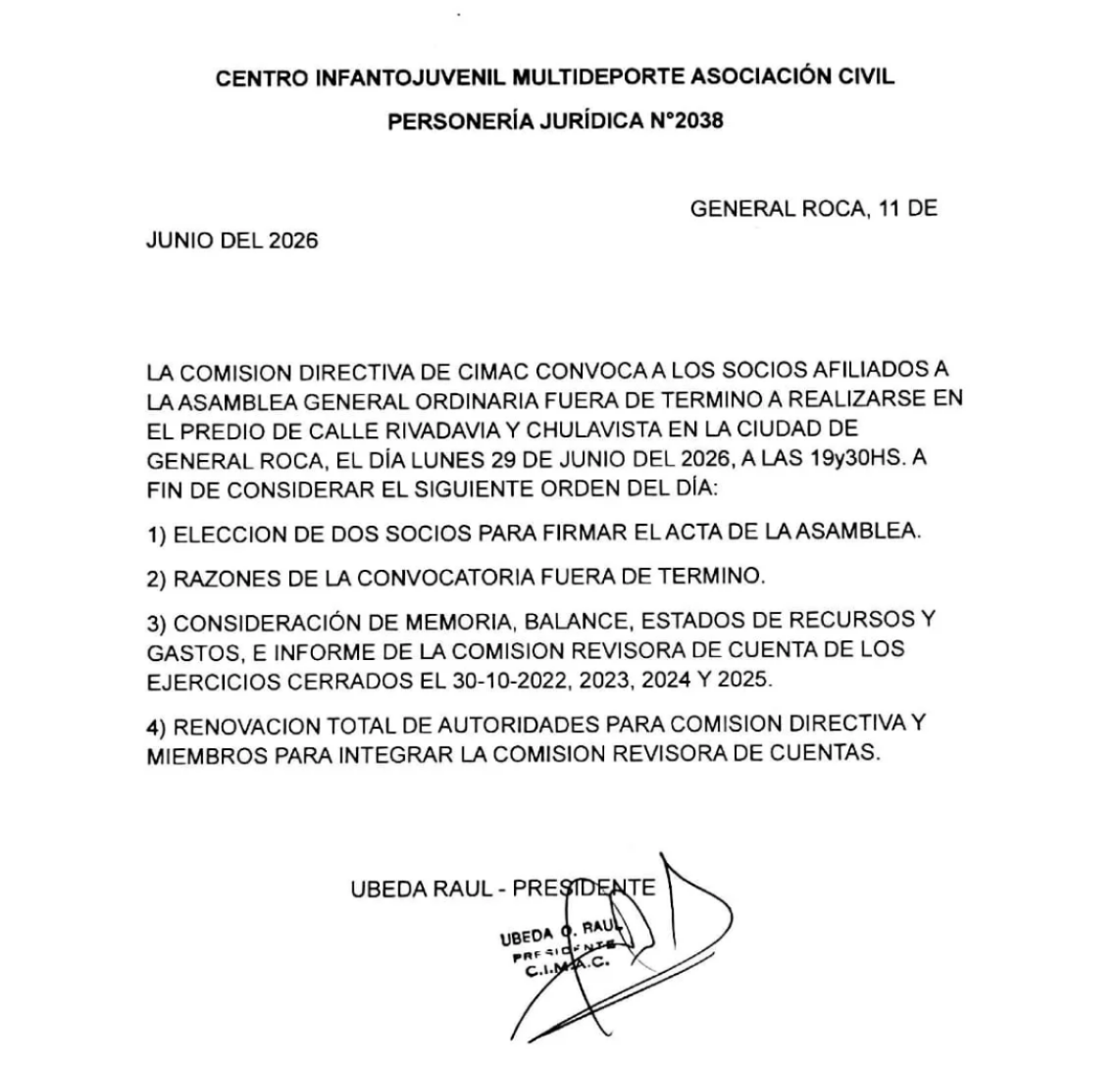 convocaroria a asamblea CIMAC