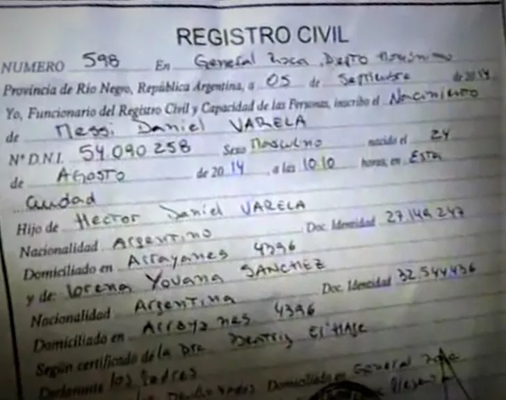 Messi Daniel Varela registro civil