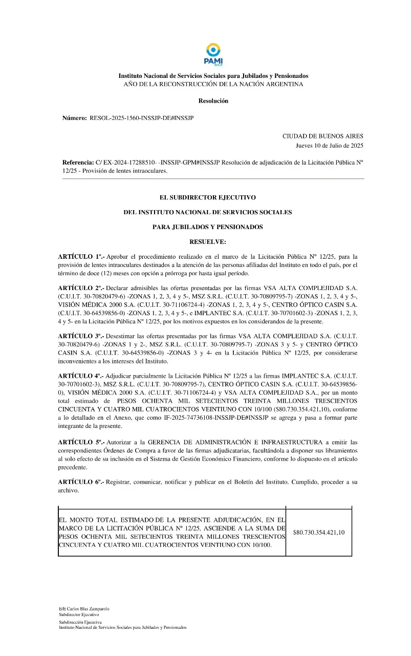 PAMI resolución compra