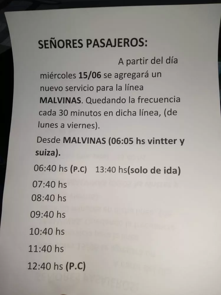 colectivo linea Malvinas