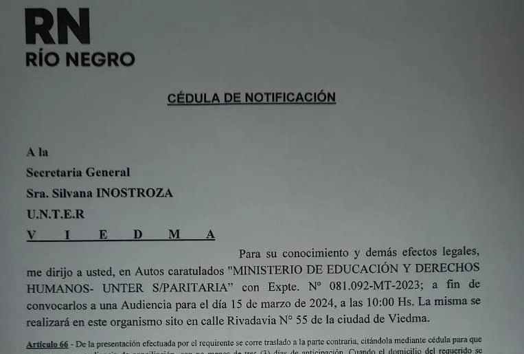 CONVOCATORIA A PARITARIA UNTER