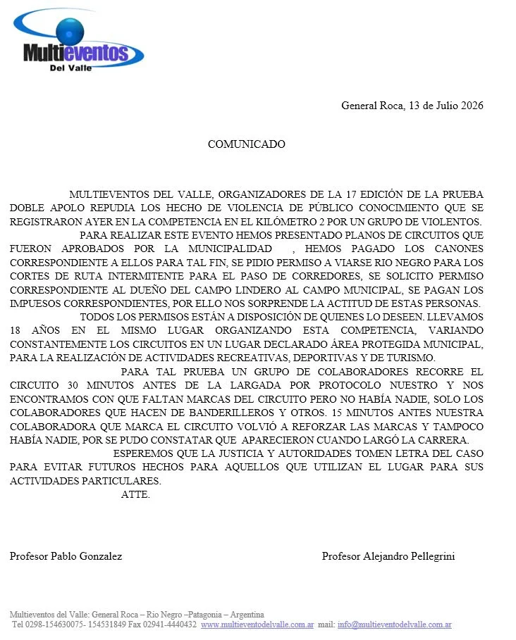 Doble Apolo comunicado organizadores