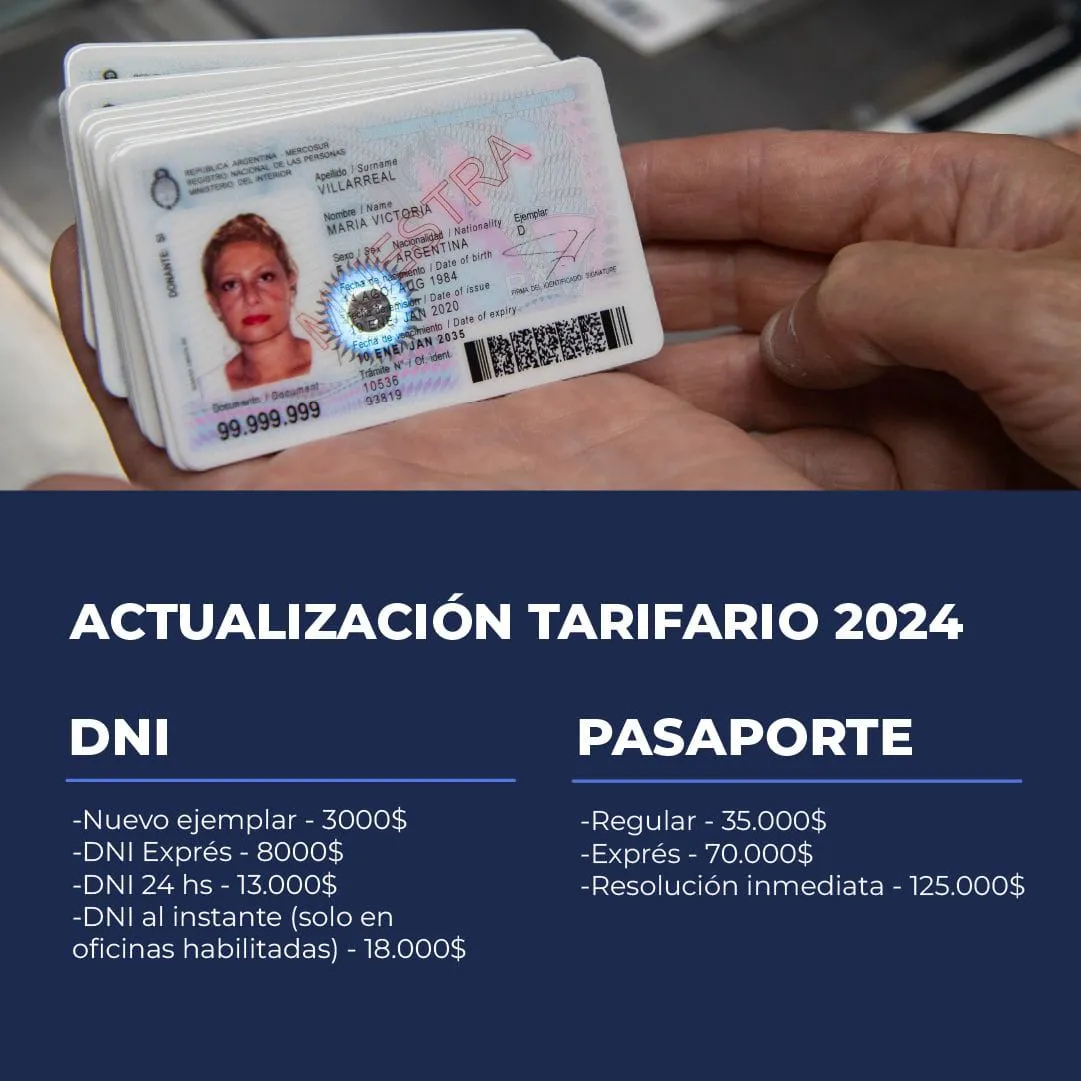 tarifas DNI Pasaporte